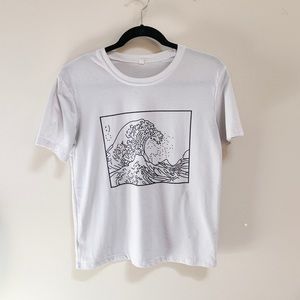 Japanese Inspired Wave Graphic Print Tee